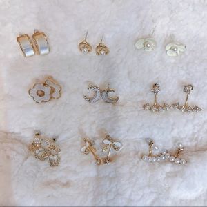 Cute earring set with pearl and crystal decorations 9 pieces